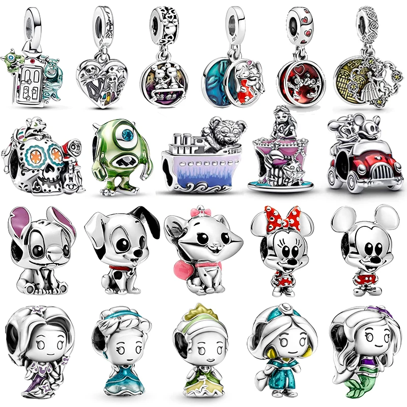 Disney-Animais 925 Sterling Silver Charme para Mulheres, Princesa Beads, Fits Pulseiras Pandora originais, Beleza e Fera Encantos, Jóias