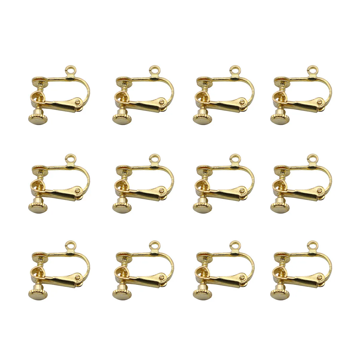 12Pcs Clip-on Earring Set Non-Pierced Lightweight Golden Open Flat Top Design for Women Girls Daily Work Travel Party