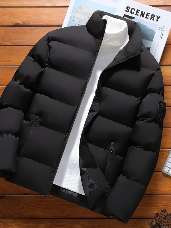 

New Korean Sle Thiened Men's Cotton Jaet Warm Outerwear Versatile ular Casual Long Sve Zipper Closure Color