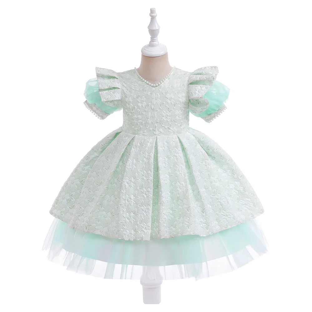 

2024 Newborn 1st Birthday Party Dresses Flying Sleeves Casual Tulle Gown For Baby Girls Summer Beading Clothes Fantasy Costumes