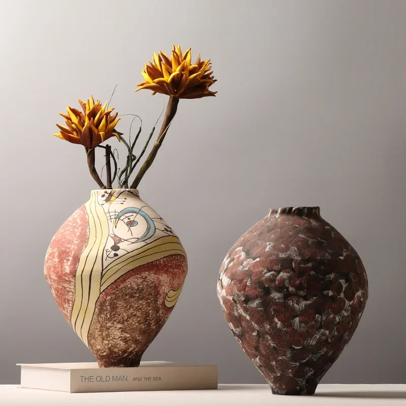 Ceramic Vase Hand-drawn Graffiti Vintage Porcelain Bottle Coarse Pottery Flower Vase Ceramic Handicrafts Home Decoration