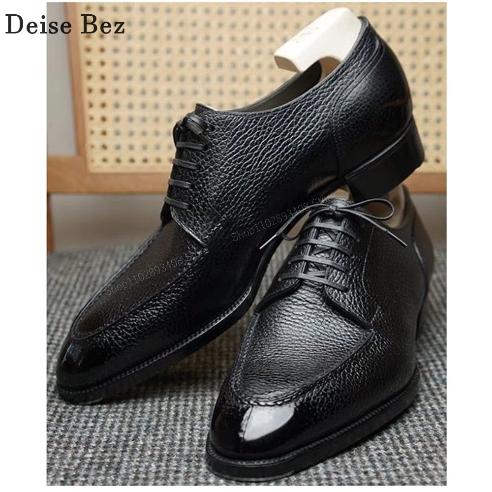 Black Leather Cross Tied Men Dress Shoes Pointed Toe Lace-up Business Wedding High Quality Men Shoes 2024 New Zapatillas Mujers