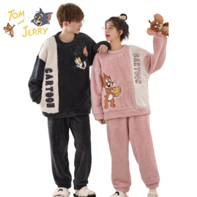 Tom and Jerry Couple Plus-size Fleece Pajama Set Warm Comfortable Bedroom Dormitory Home Clothes Holiday Gift Cute Girl Cartoon