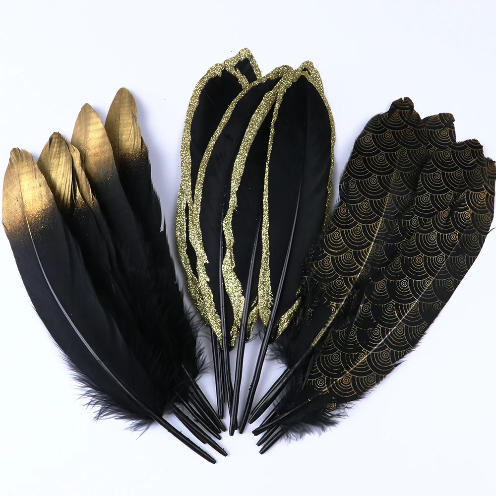 

20Pcs Gold Dipped Goose Feathers Black Natural Duck Plumes Handicraft Accessories Jewelry Creation DIY Wedding Party Decoration