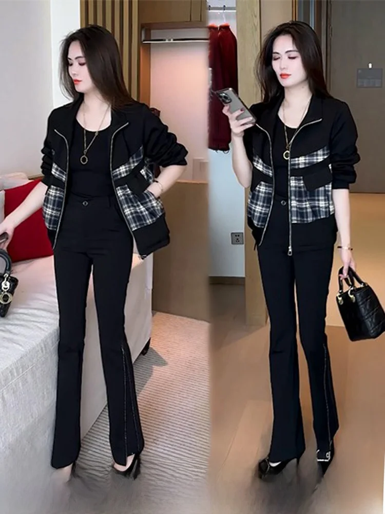 

Spring 2025 Ladies Faion Casual Versatile ort Coat Sli Agel Small Size Friendly Zipper Closure Plaid Patterned Out...