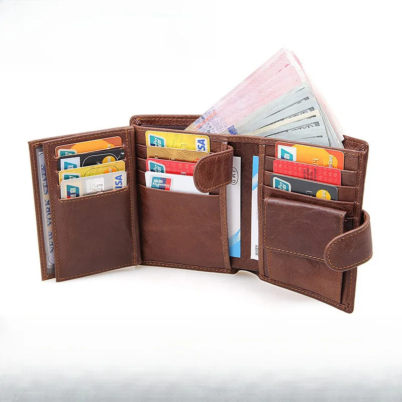 

Genuine Leather Tri-fold Holder Holder, Short Cowhide Men's Wallet, RFID Anti-theft Coin Purses Card & Id Holders Male Wallet