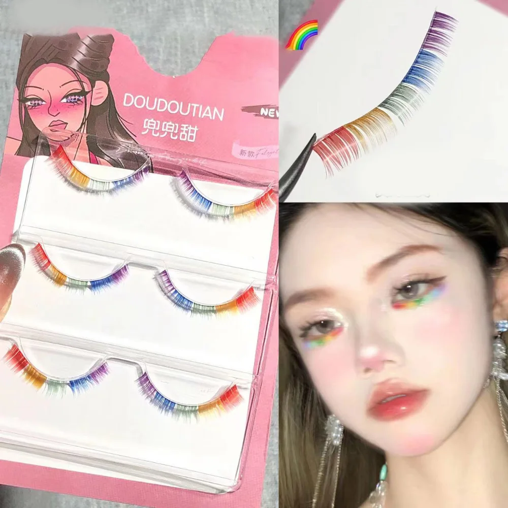 

3 Pairs Rainbow Colorful Lower Eyelashes Full Stripe Natural Manga Cosplay Fairy Fake Eyelash Transparent Terrier Lashes Makeup