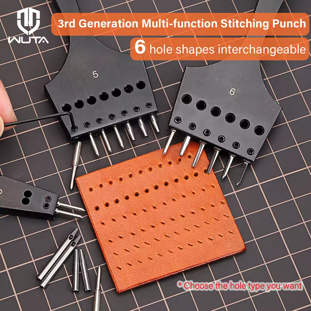 WUTA 3G Leather Punches Head Replaceable Pricking Iron Removable Diamond Olive Round Hole French Style Chisel DIY Craft Tools