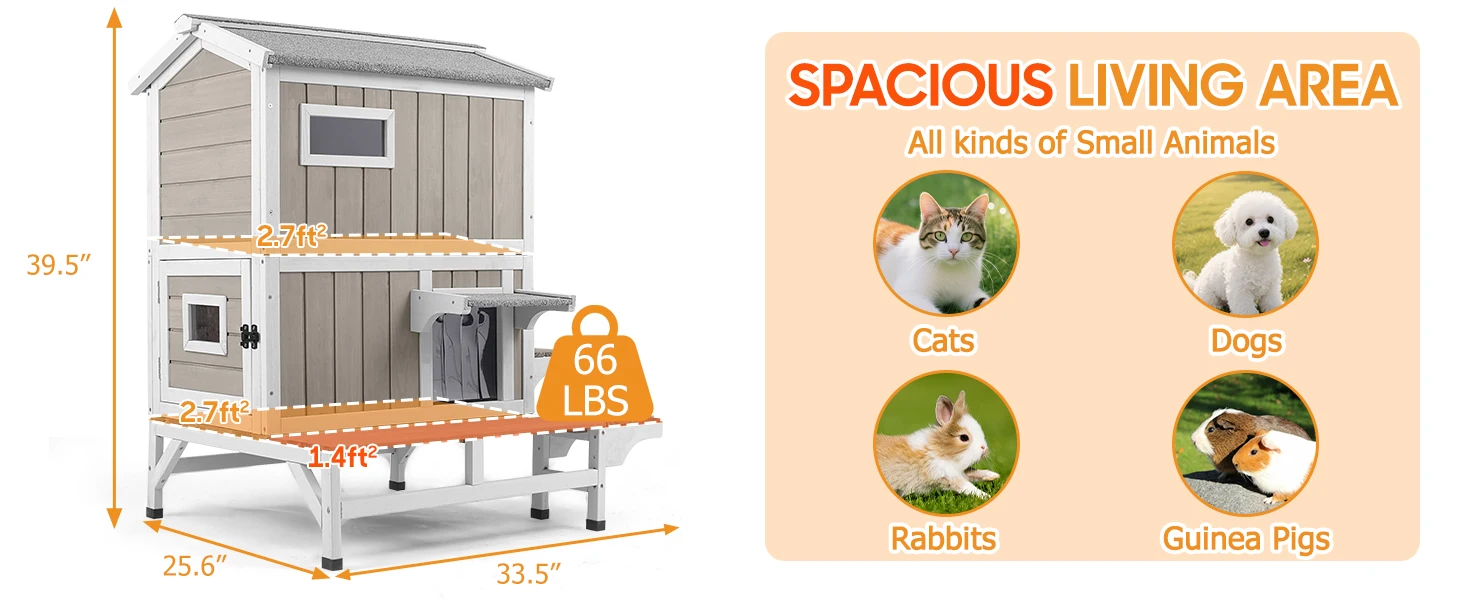 PetsCosset Insulated Cat House Outdoor Weatherproof with Balcony