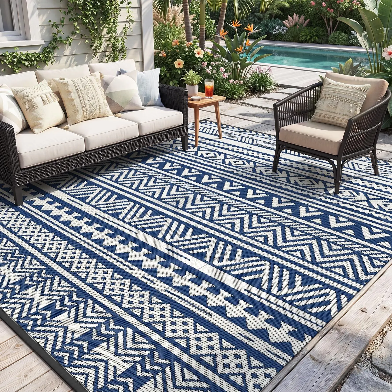 

-Outdoor Rug Carpet Waterproof 5x8 ft Reversible Patio Rug RV Camping Rug-Plastic Straw Rug Outside Indoor Outdoor Area Rug f