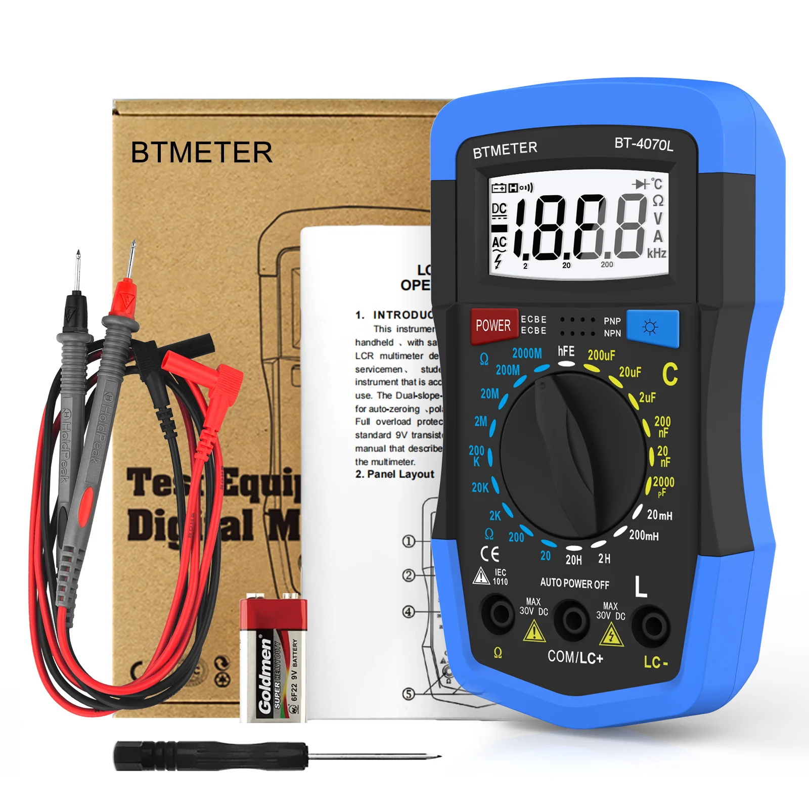 Digital LCR Meter BT-4070L Inductance 20MH-20H Resistance Capacity Meter 2000pF~200μF Ohm Meter 20Ω~2000MΩ Capacitance Meter