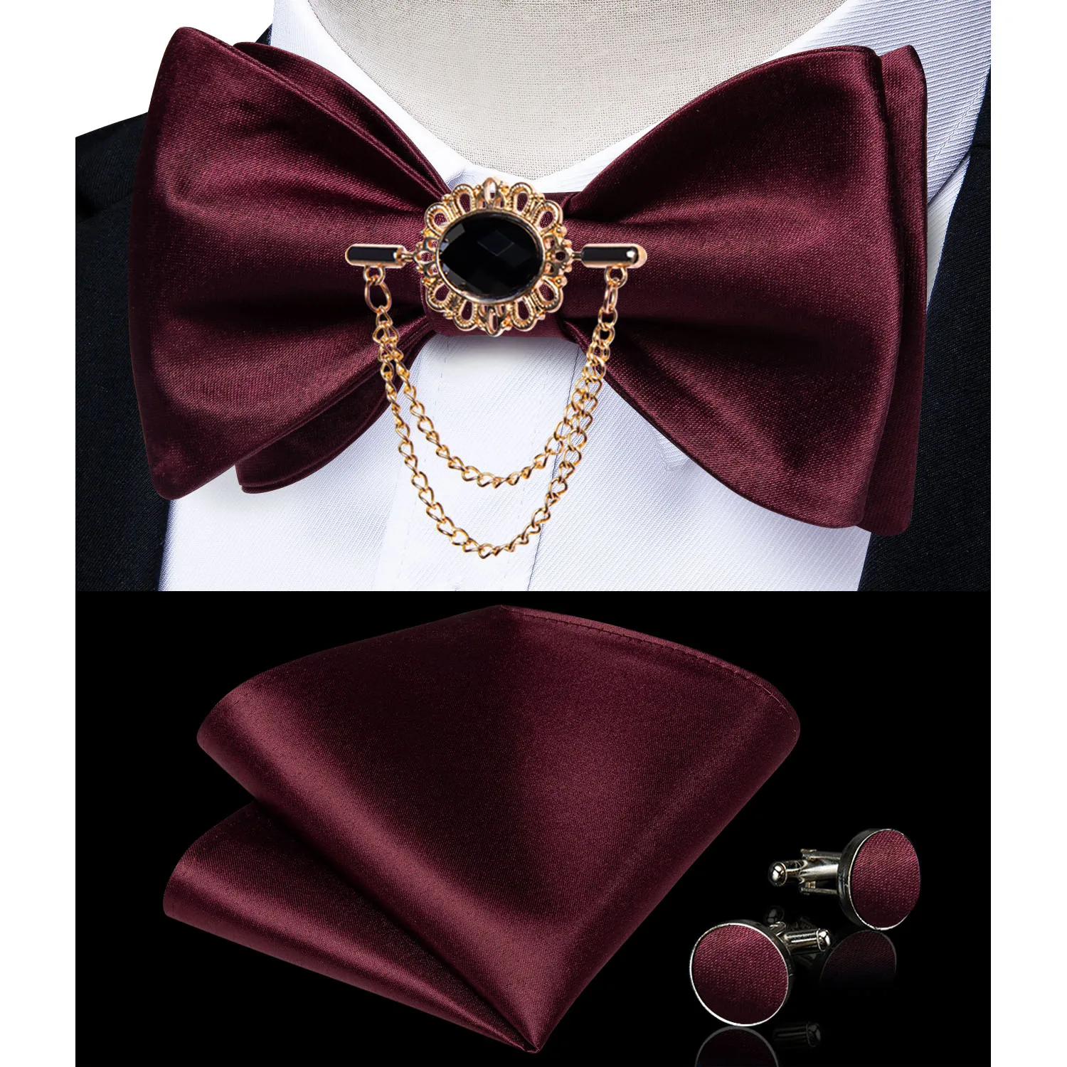 Exqusite männer Selbst-krawatte Bowties Hochzeit Krawatten Für Mann Zubehör Manschettenknöpfe Hanky Brosche Set Rot Schwarz Gelb blau Bowtie – Detail 34