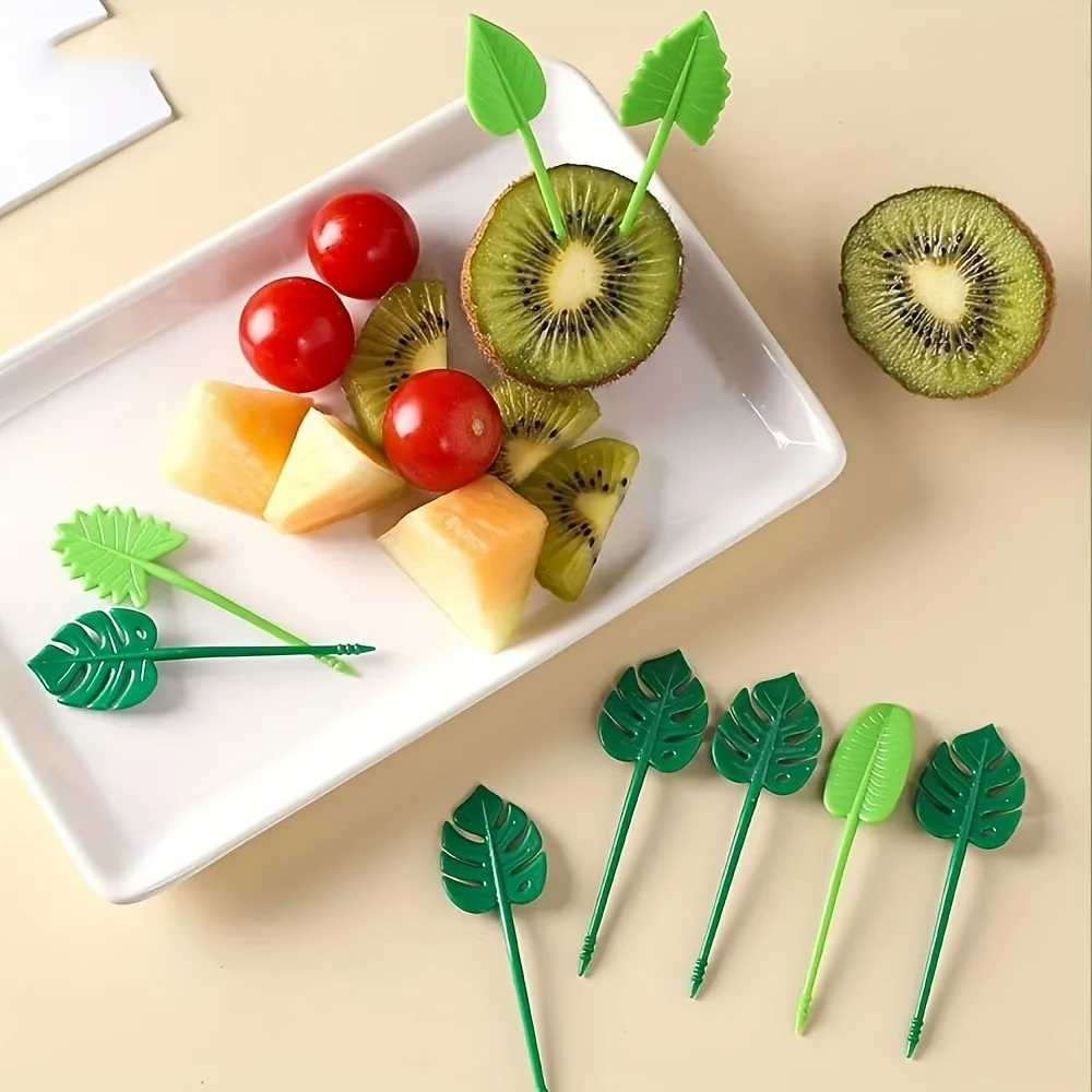 10 sets of cute fruit forks, reusable turtle leaf fruit sticks, suitable for all seasons, back-to-school season, Christmas gift