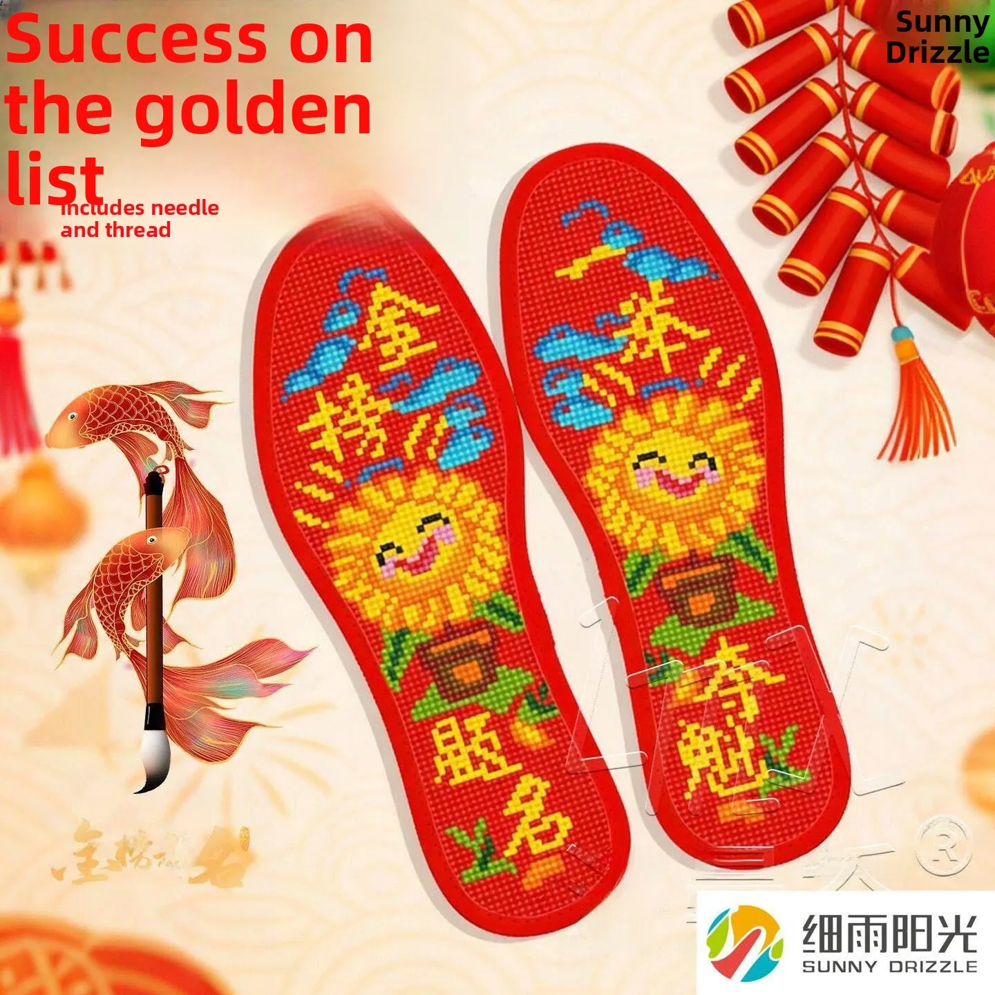 Hand Embroidered Cross Stitch Shoe Insoles Wish for Academic Success Non Finished Product for Students Exam Gifts Children Teens