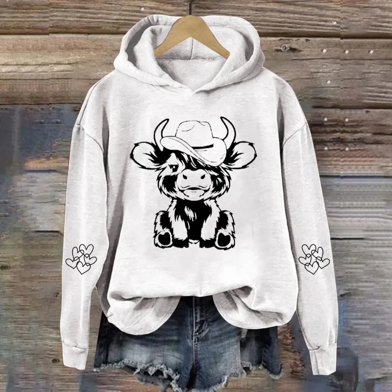 Cow Sweatshirts for Women Cute Cow Sweatshirt for Women Western Cow Print Shirt Country Western Casual Hooded Pullover Pink