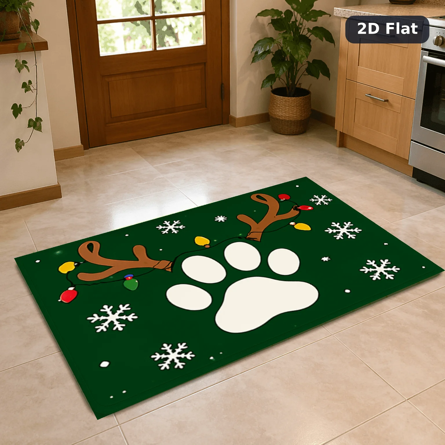 Gothic Skeleton Santa Light String Front Entry doormat Dark Green Merry Christmas Star Print Spooky Holiday Indoor Floor Decor