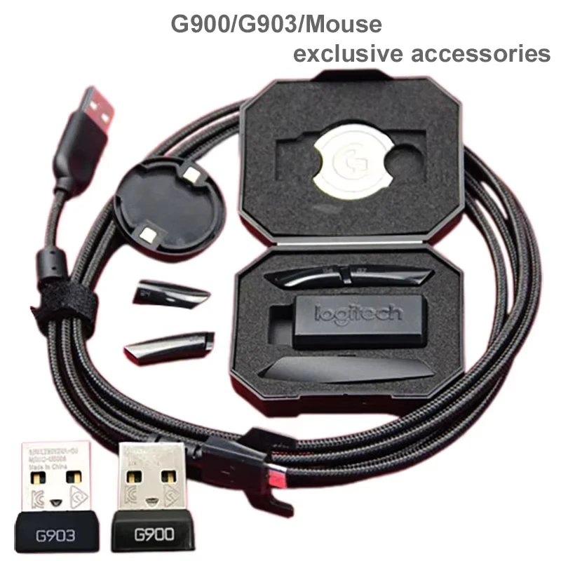 Original Accessories for G903/G403/G900 Mouse:Weights Receiver,Side Key,Charge Cable,Foot stickers,USB Extension Cable