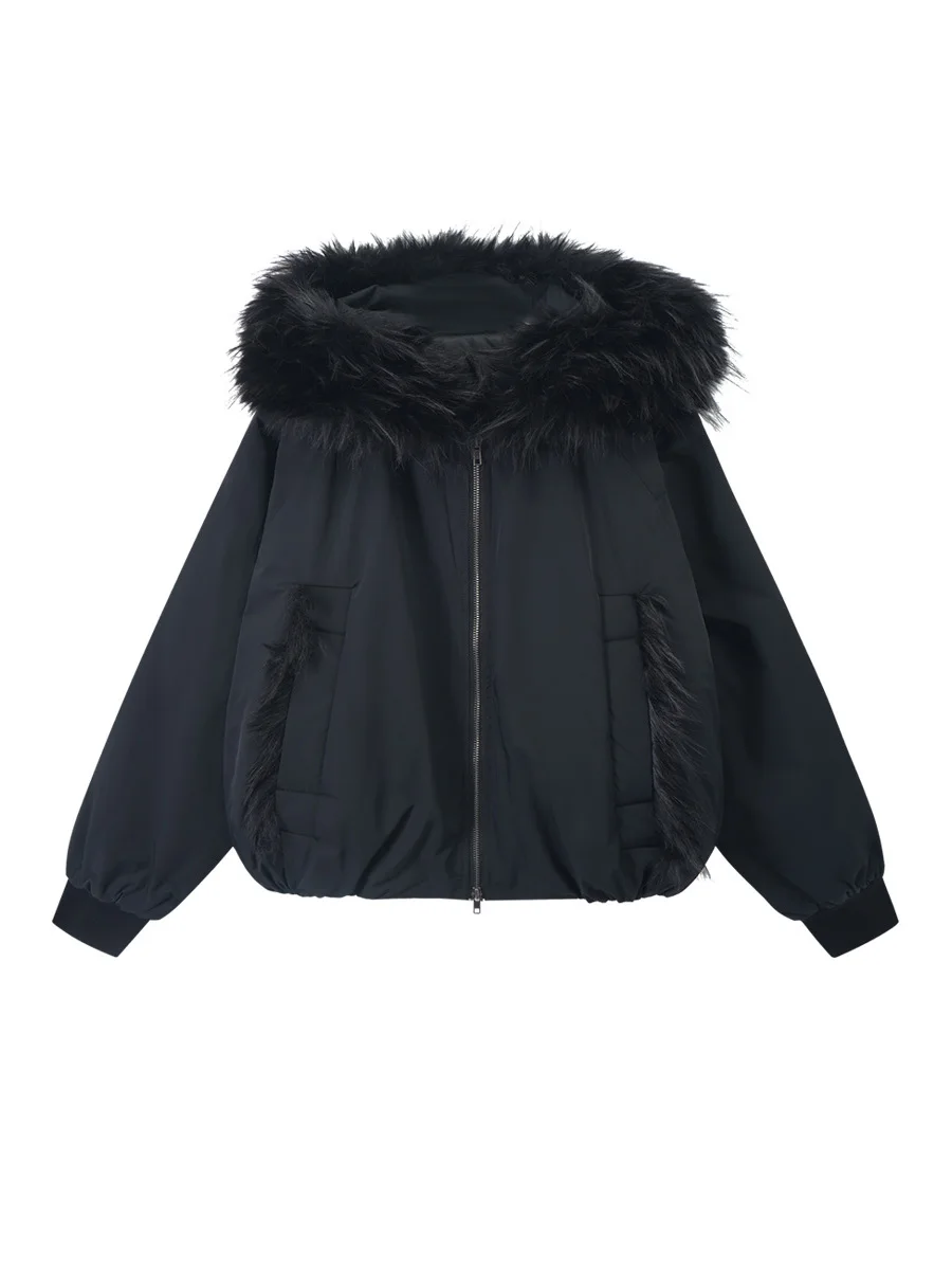 

Detachable Fur Collar Hooded Cotton Jaet Outerwear IAMCPLUS Street Sle Loose Fit Long Sve Zipper Closure Color