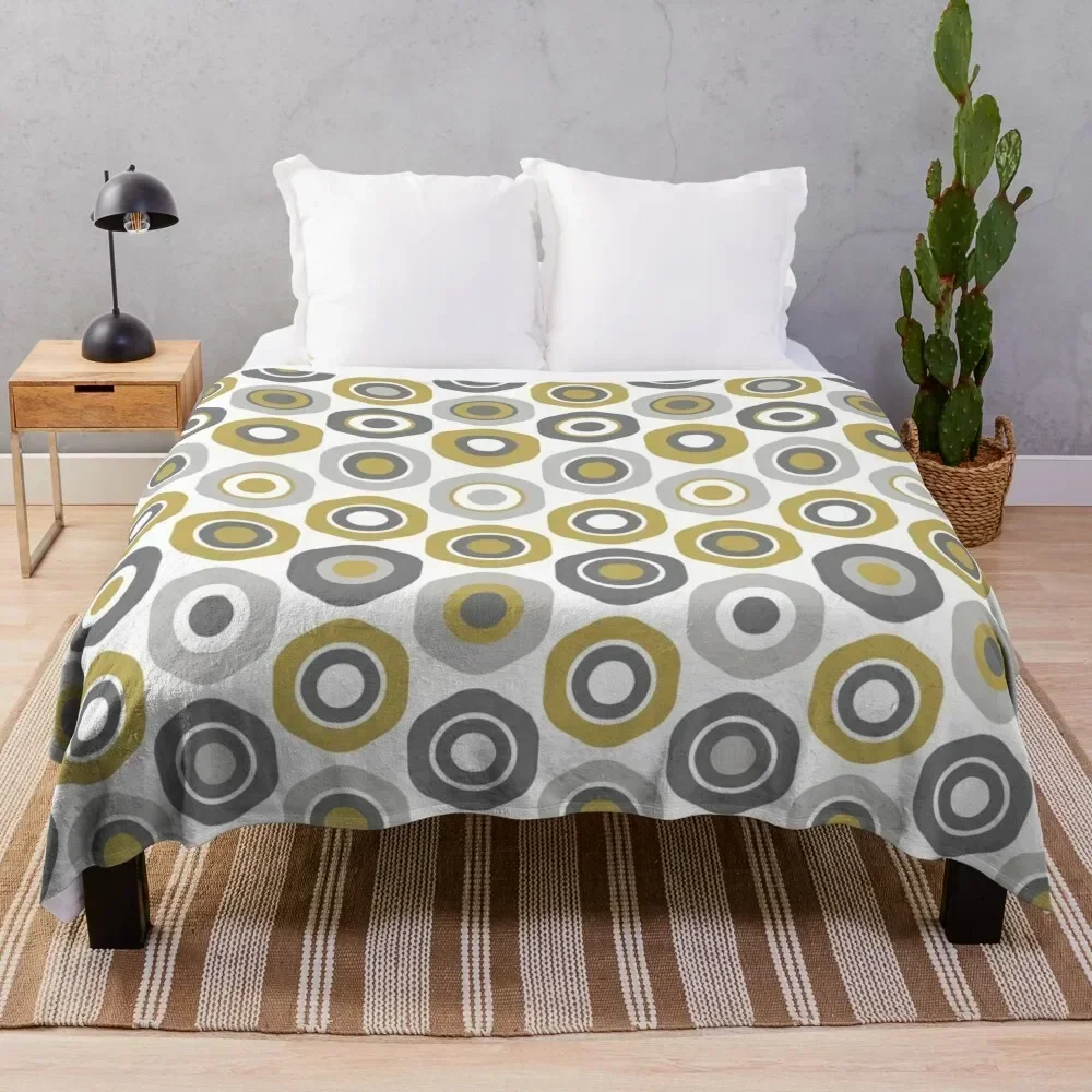 

Buttons Geometric Honeycomb Pattern in Gray and Burnished Gold Throw Blanket Warm Flannel Blanket for Couch Chair Bedroom