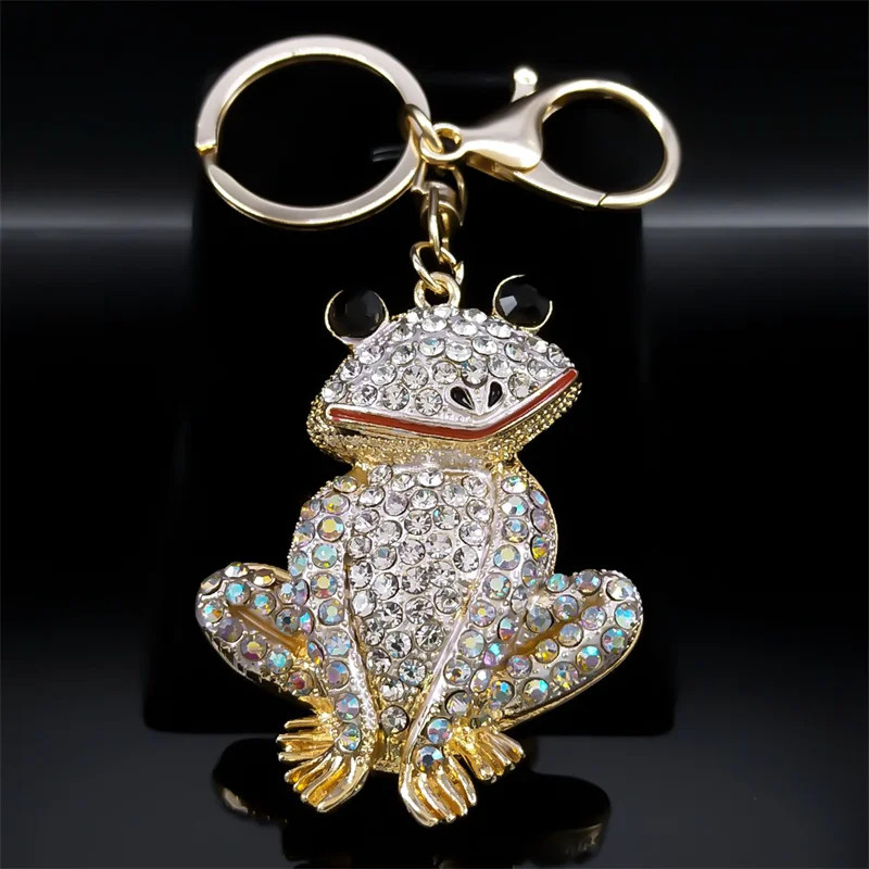 

Crystal Wihte Frog Keychain for Women Rhinestone Gold Color Aesthetic Animal Bag Accessories Girlfriend Gift Keyring Jewelry