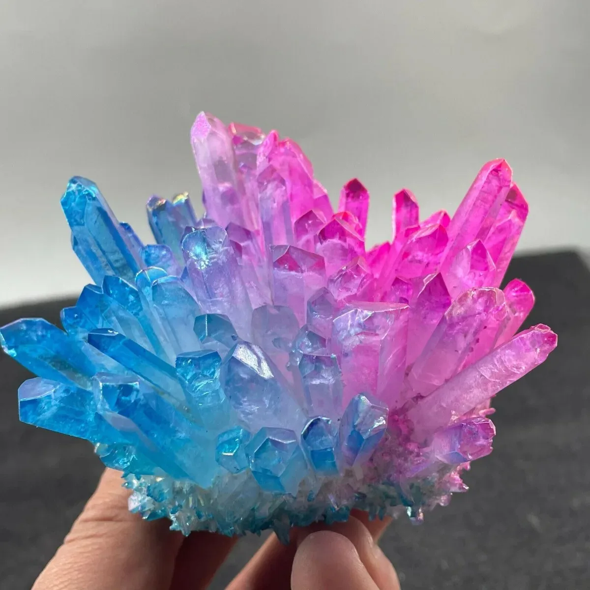

1PC Blue and Pink Gradient Electroplated Crystal Cluster, Irregular Shape Home Decoration - Holiday Gifts and Home Office Decor