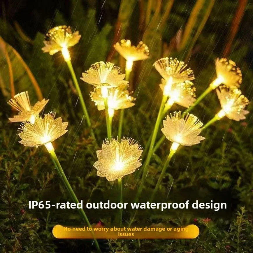 2pcs Solar Cherry Blossom Stake Light Outdoor Fiber Optic Garden Lawn Lamp Waterproof Landscape Decor Light