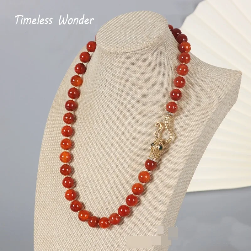 Timeless Wonder Fancy Zircon Snake Geo Agate  Beaded Necklaces for Women Designer Jewelry Runway Rare Chinese Sytle Gift 2622