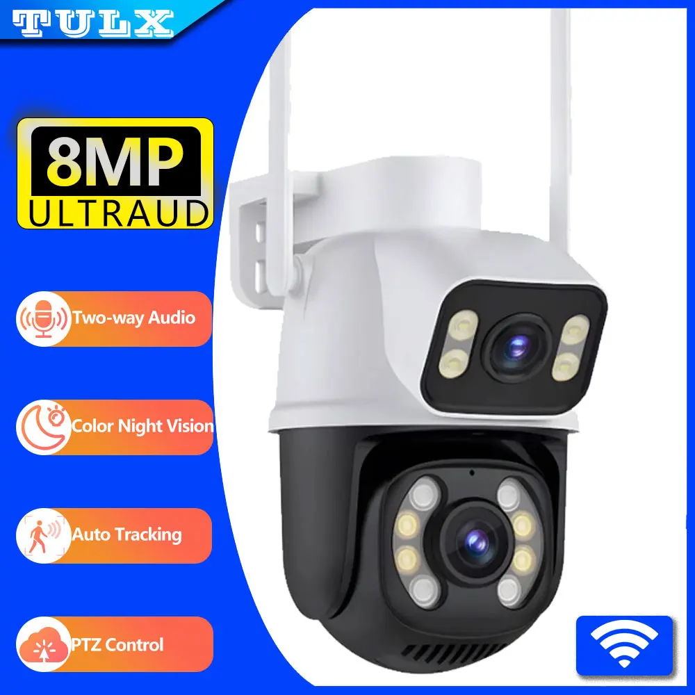 

LZJV 8MP WIFI PTZ Camera 4K Auto Tracking Dual Lens camara Security Protection Monitor Waterproof Smart Home CCTV Surveillance