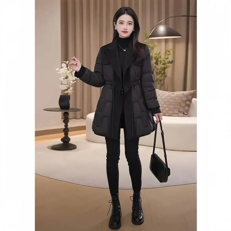 2024 New Women Down Cotton Coat Winter Jacket Female Mid Length Version Parkas Slim Fit Large Size Outwear Leisure Time Overcoat