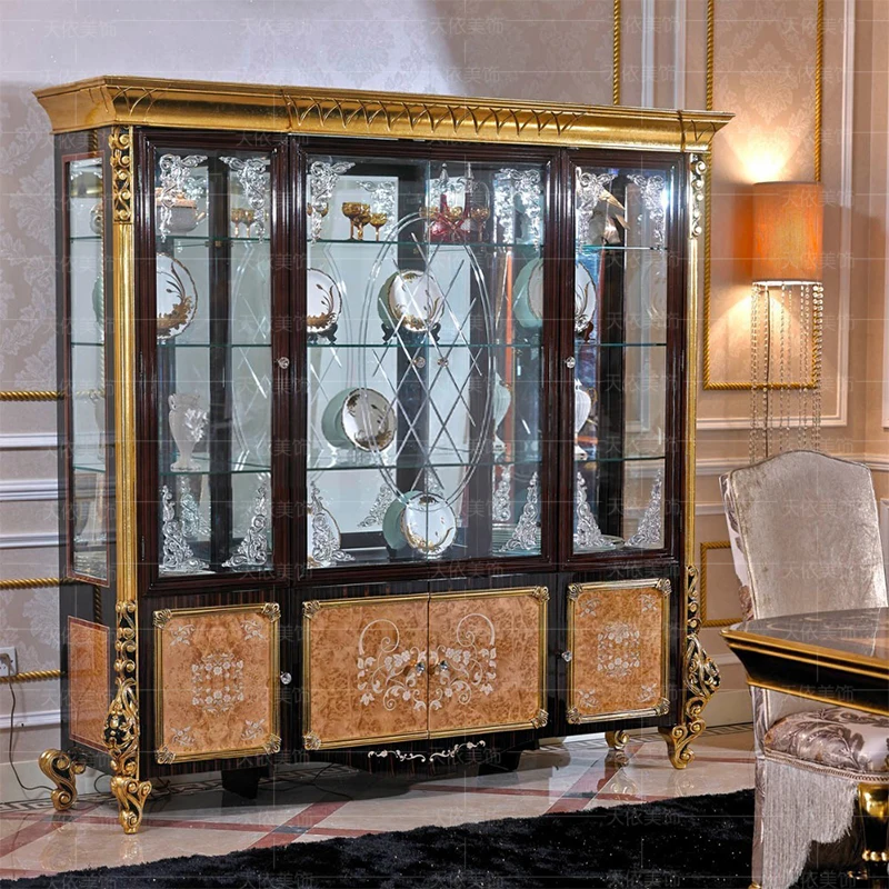 European living room luxury Italian court wine cabinet display cabinet Villa living room French gold leaf wine cabinet