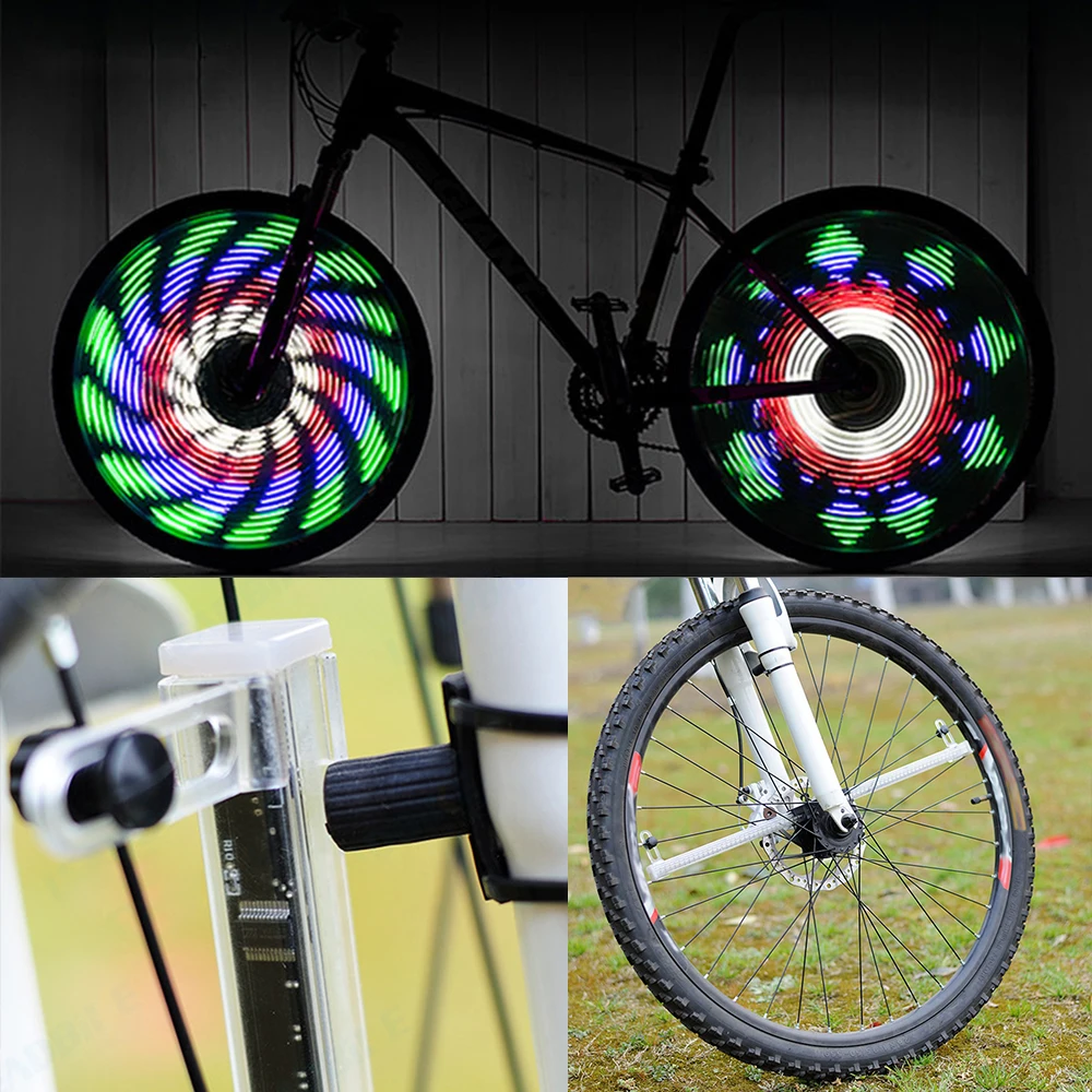 LED Bicycle Wheel 64 Lights Waterproof Bike Spoke Wheel Light Programmable Motor RGB Display Rechargeable Bicycle Wheel Hub Lamp