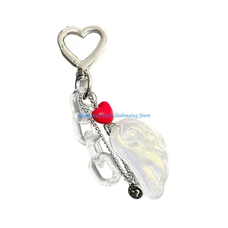 573B Creative Wing Heart Charm Beaded Keyring Handcrafted Jewelry Accessory
