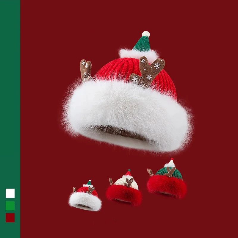 Women  Christmas Hats KawaiiDeer Horn FashionWarm Cap Party Festival Christmas Decoration Autumn Winter Friend Gift