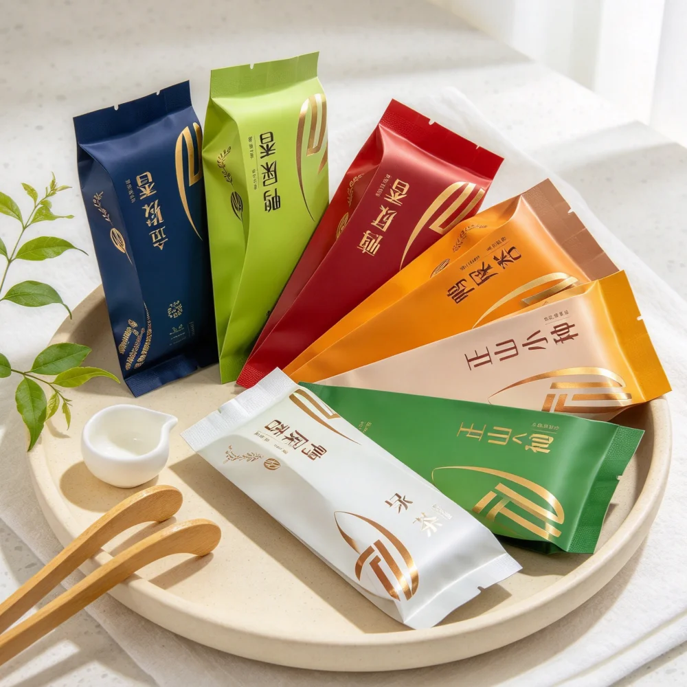 16pcs Various Famous Tea Set Colorful Bag Blacktea Green Oolong Jasmine Flower Aluminum Foil Bag Customizable Word Packaging Bag