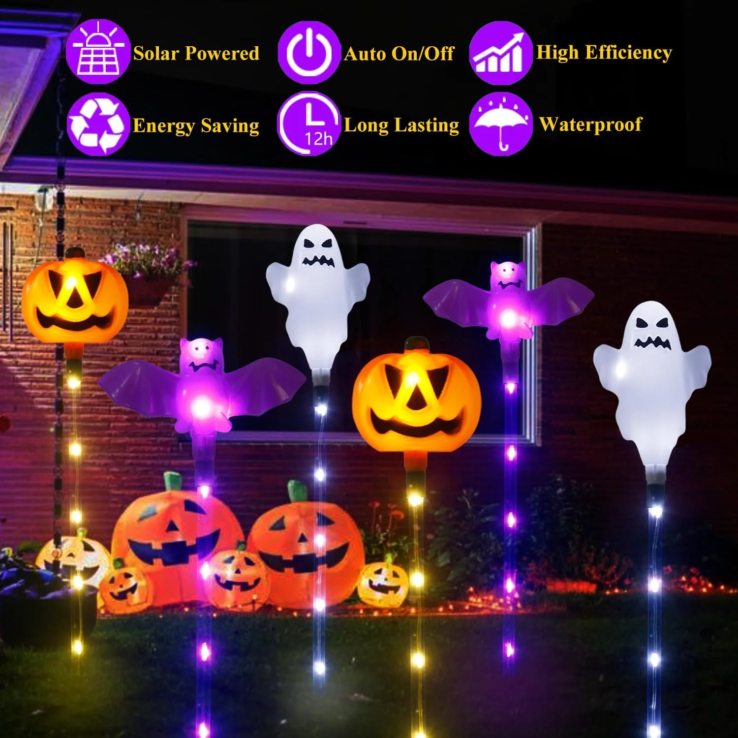 1 Set 6pcs Halloween Solar Pum - đánh giá và giá Outdoor Lighting Front Yard