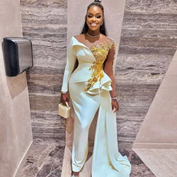 Stunning Ivory African Wedding Reception Dress Aso Ebi Black Women Traditional Party Dress Gold Crystals Formal Occasion Gown