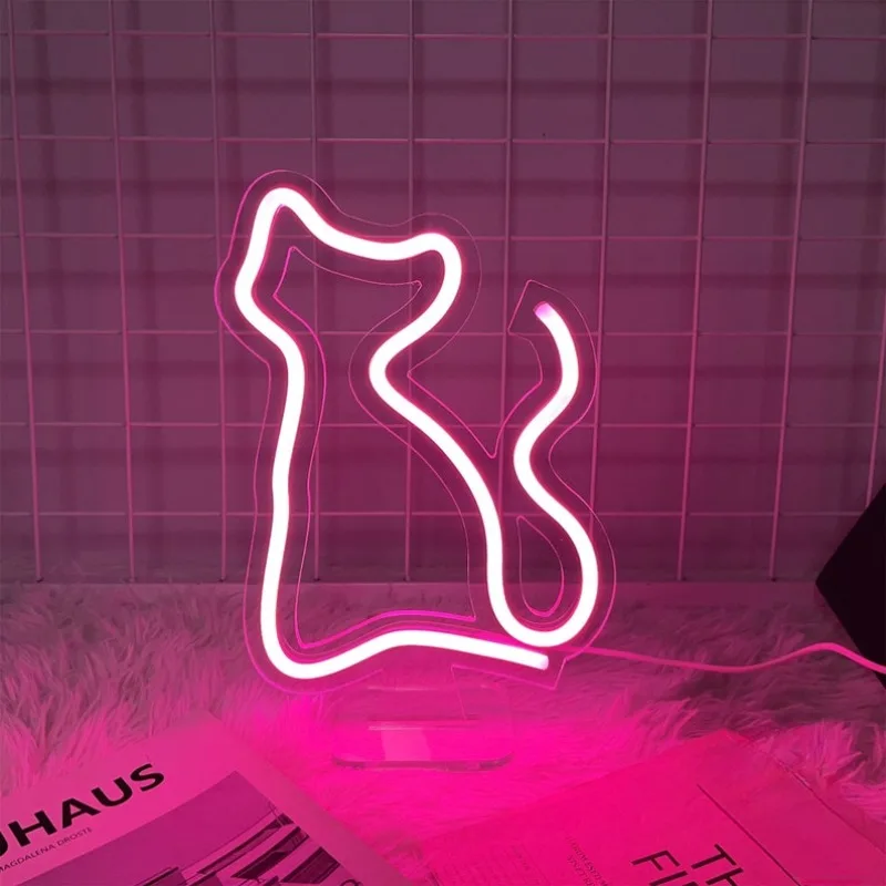 LED Mini Neon Sign Cute Cat Neon Light Cat Table Lamp Desk Lights Custom USB Plug Neon Signs Bedroom Kids Room Decoration