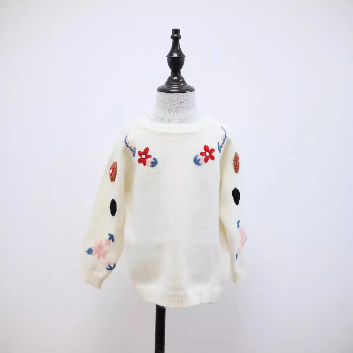Girls Nordic Style Hand Embroidered Knit Top, Crew Neck Simple Sweater, Fall Winter Toddler Baby Casual Knitted Blouse