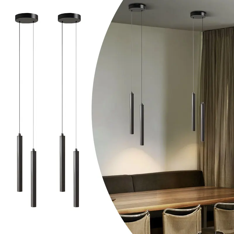 Black Suspended Hanging Lights LED Cord Pendant Lamps for TV Background Hardwired LED Chandelier Lighting Fixtures for Bedroom