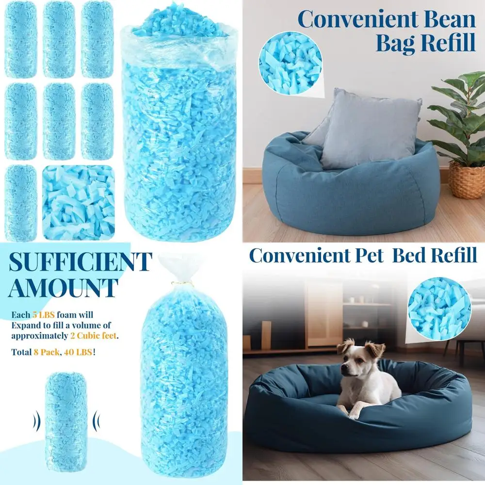 "Enchufe de bolsa de frijoles de espuma viscoelástica a granel de 40 libras, espuma suave triturada para almohadas, camas para perros y sillas"