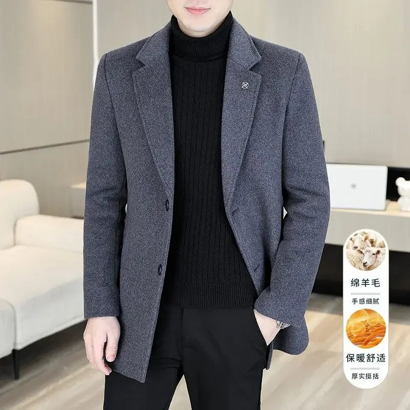 

High Quality Fashion Autumn and Winter Wool Mid-length Matching Handsome Trend Men's Woolen Coat Lapel Trench Coat M-4XL