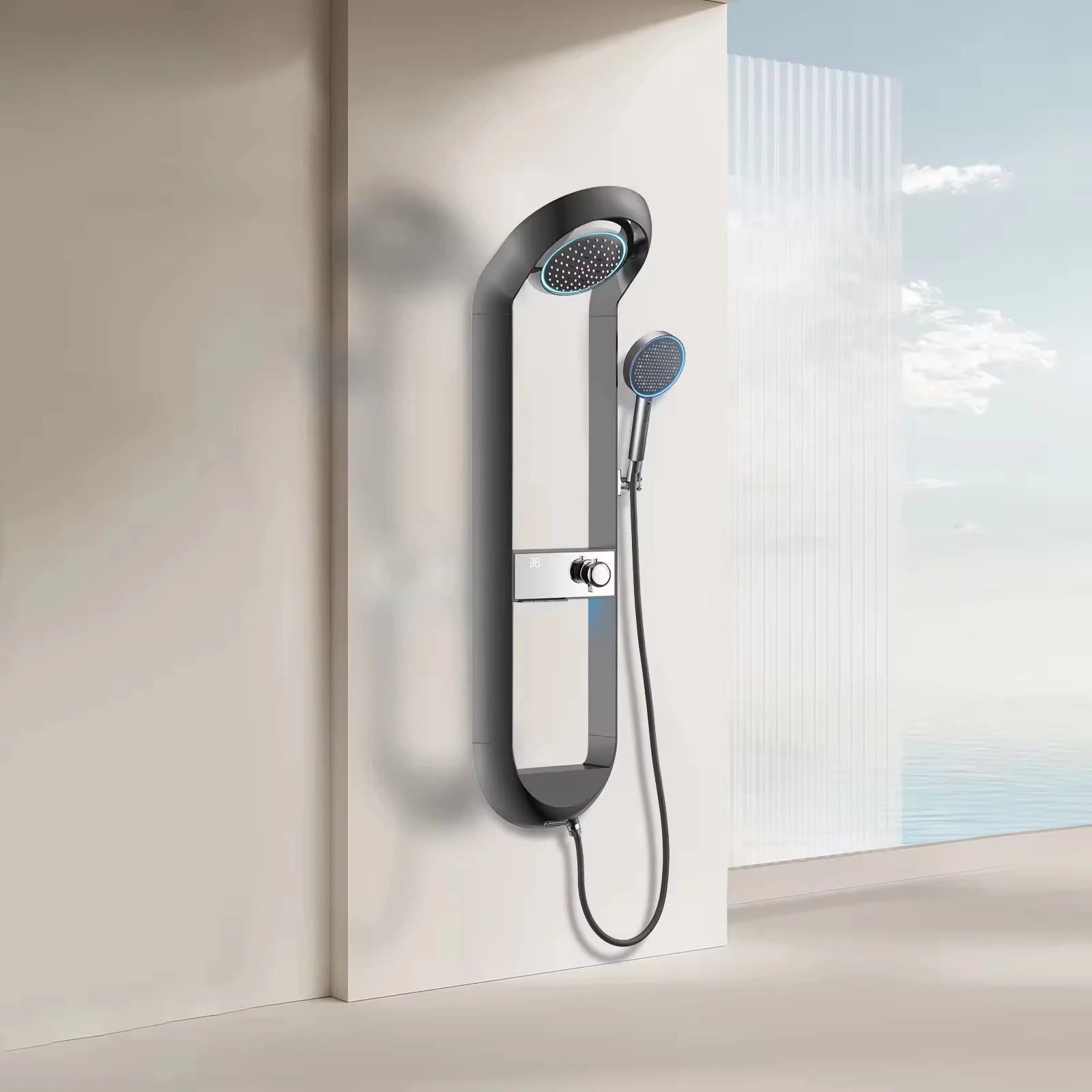 

Smart Thermostatic Jet Shower Set Rainfall Spray Single Handle Slide Bar Wall Mounted Shower Mixer for Hotels Bathrooms