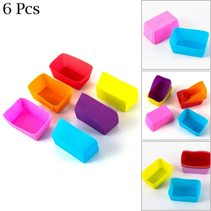 6PCS Cake Mold Silicone Rectangle Cake Mould Soft Muffin Cupcake Liner Bake Cup Mold Candy Mold Form Bakeware Baking Dishes