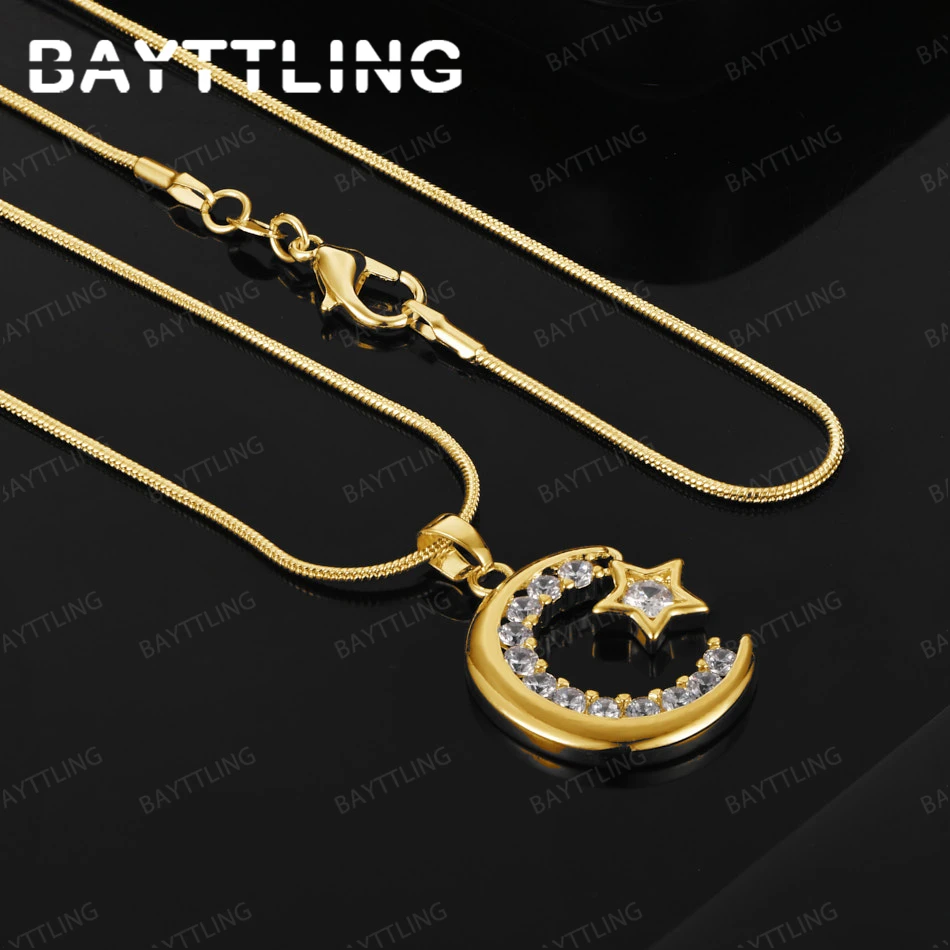 

925 Sterling Silver 18K Gold 16-30 Inch Exquisite Moon and Star Pendant Necklace Women's Fashion Gift Accessory Jewelry