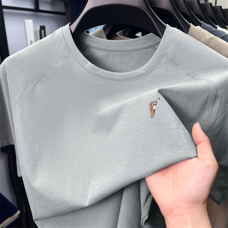 High Quality Men's Short Sleeved T-shirt Trend Embroidered Round Neck Casual Skin Friendly Breathable Thin Top T