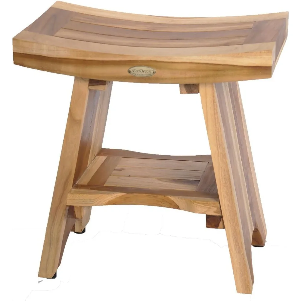 

18 Inch Serenity 300 Pound Capacity Waterproof Teak Wood Shower Bench Stool Seat Chair For Inside Shower Storage Shelf Provides