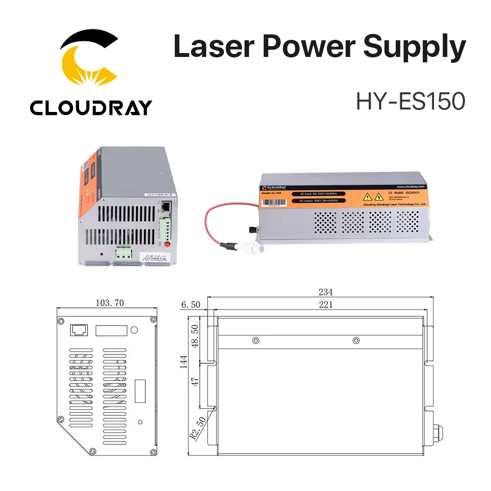 Cloudray 150-180W CO2 Laser Power Supply for CO2 Laser Engraving Cutting Machine HY-Es150 ES150 Es Series