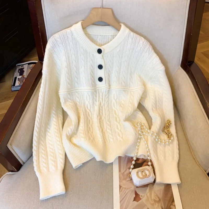 여성용 화이트 O넥 풀오버 스웨터 빈티지 점퍼 니트 긴 소매 캐시미어 스웨터 여성 겨울 가을 2000년대 의류 2025