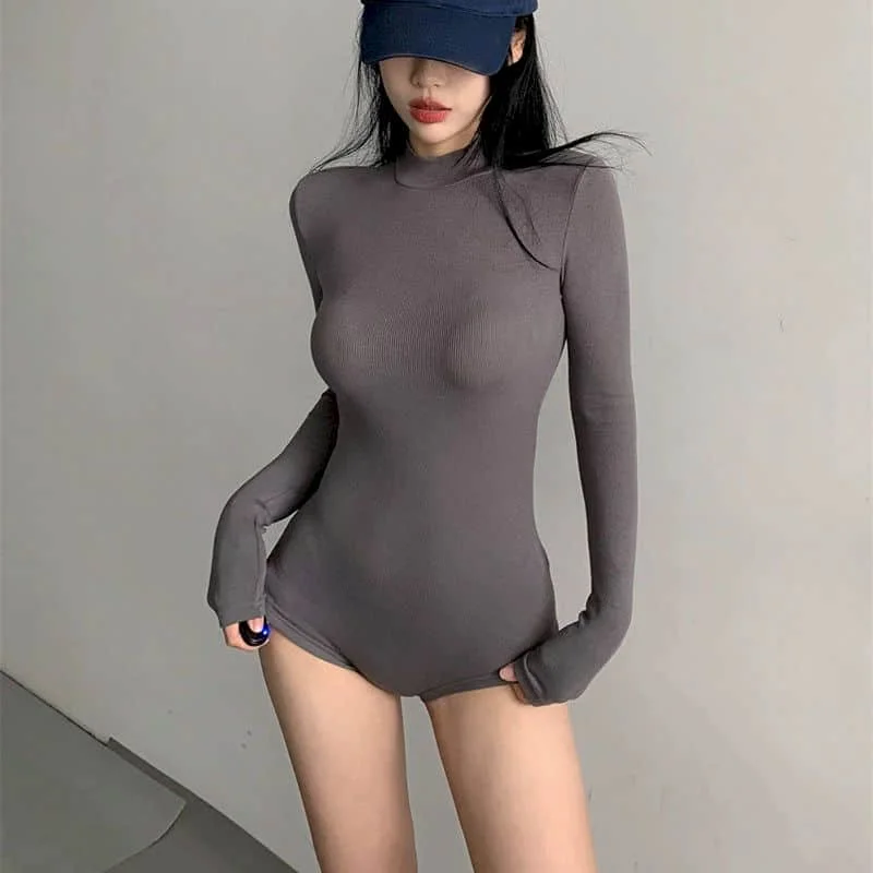 

Female Jumpsuits Solid Bodycon High Collar Sexy T-shirts American Style Long Sleeve Bodysuits Tight Clothes for Women Rompers