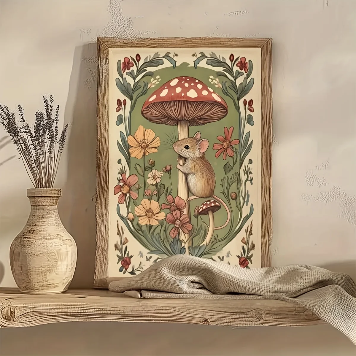 1/2pcs Whimsical Woodland Mice on Mushrooms Canvas Print Poster Vintage Animal Art Prints Living Room Nursery Home Decor Poster